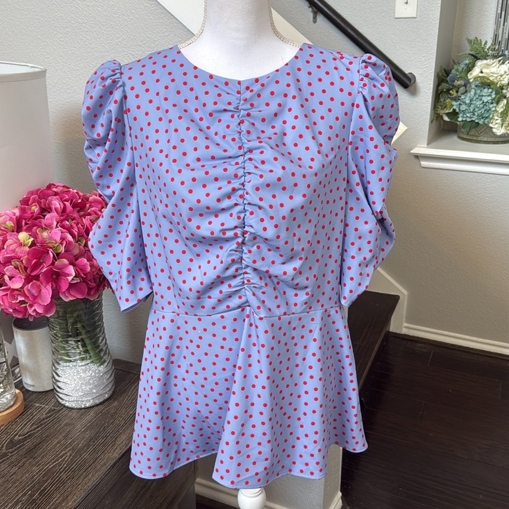 Kate Spade Spring Time Dot Ruched Top - Picture 12 of 14